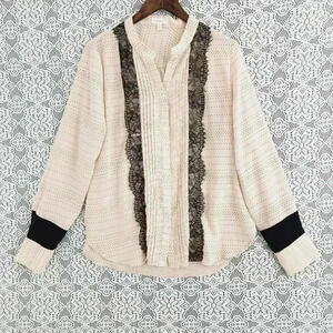 Freeway Button up Pattern Long sleeve Lace Women's Chiffon Blouse L